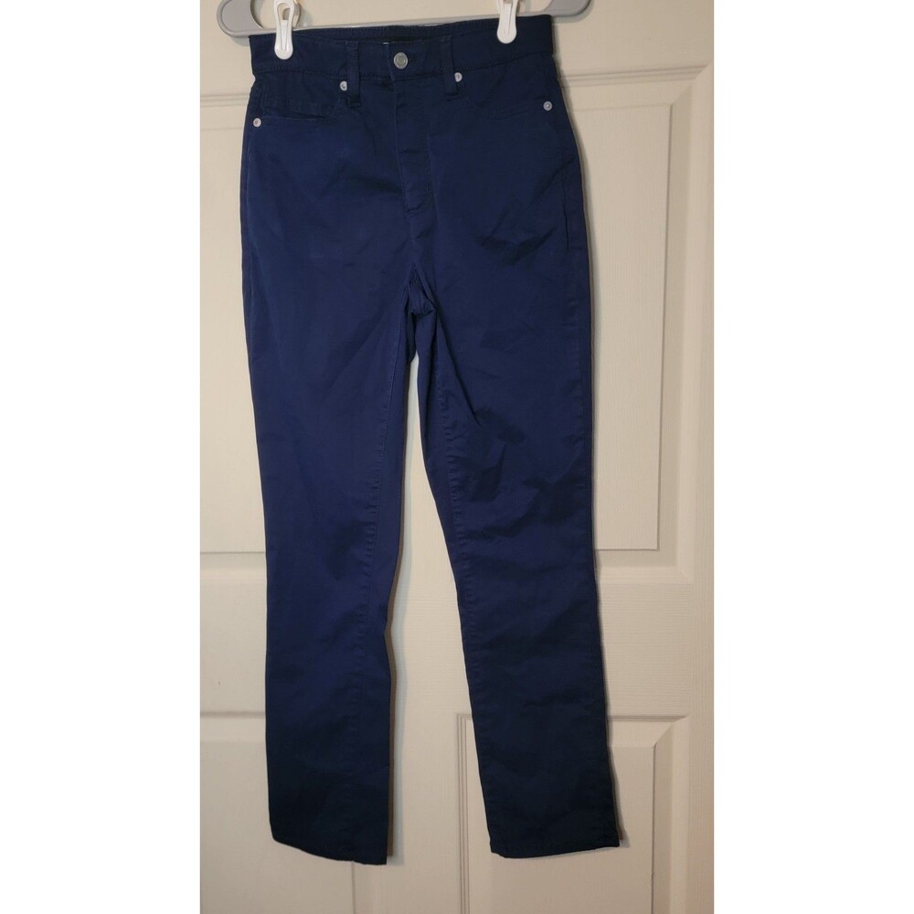 Lands' End Women's Blue Solid Stretch Flat Front Cotton Spandex Pants, 6